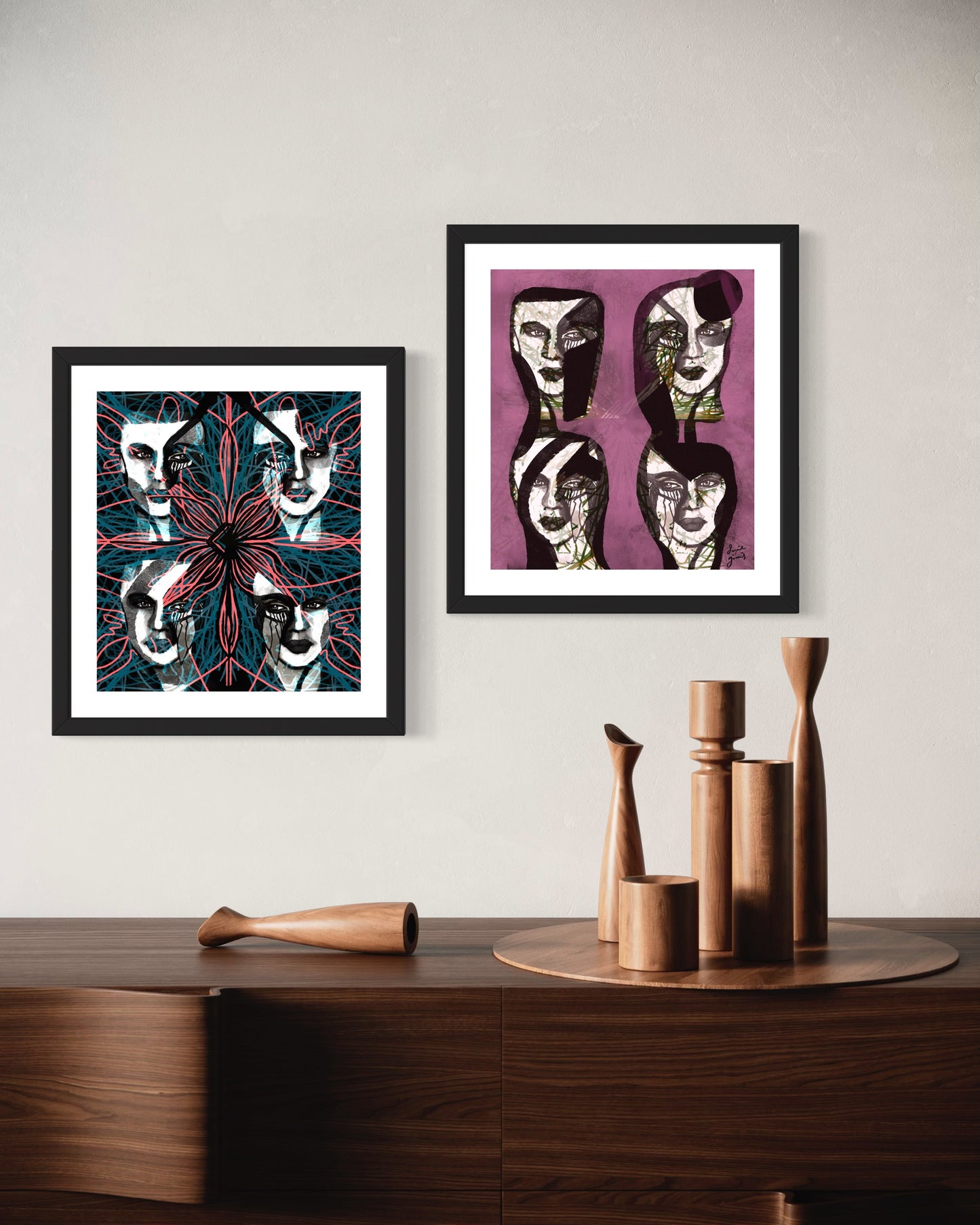 Fourfaces1 - Original Digital Artwork - Fine art Archival Pigment Print- Limited Edition 32x36cm