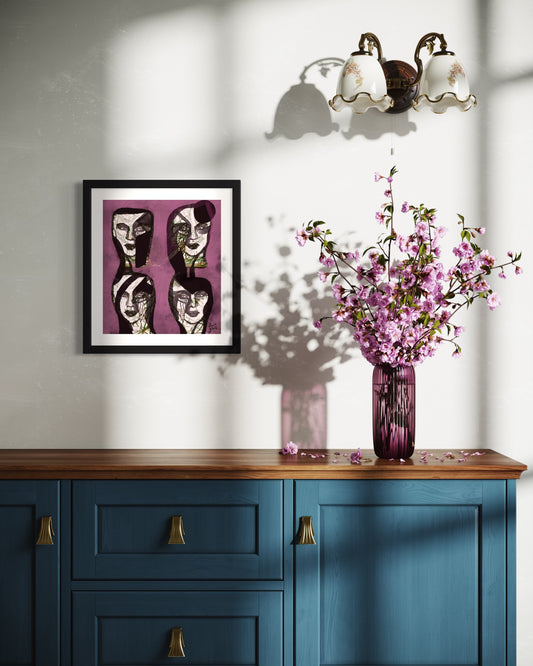 Fourfaces2 - Original Digital Artwork - Fine art Archival Pigment Print- Limited Edition 32x36cm