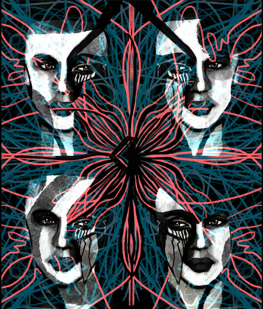 Fourfaces1 - Original Digital Artwork - Fine art Archival Pigment Print- Limited Edition 32x36cm